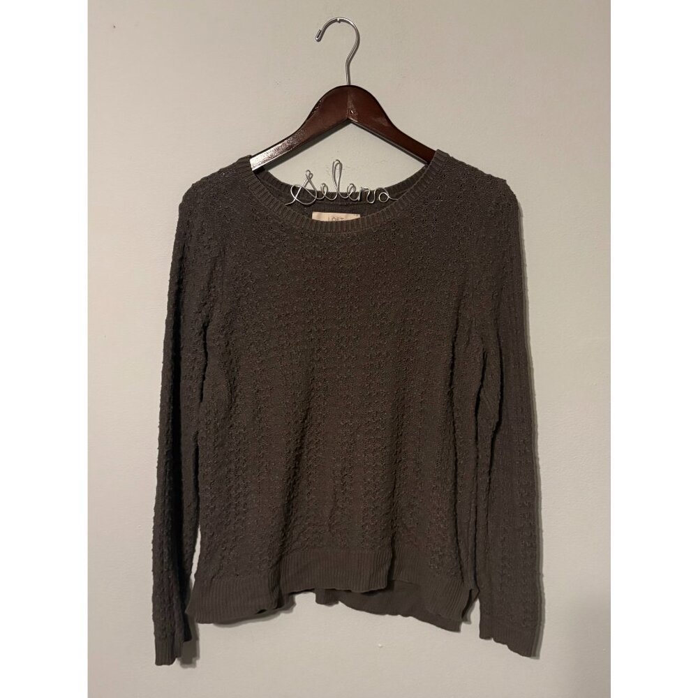 Loft Size L Grey Popcorn Knit Pullover Sweater